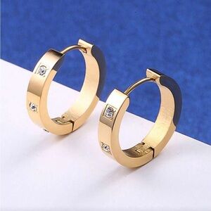 Gold Stainless Steel Hoop Earrings | Cubic Zirconia Sparkle